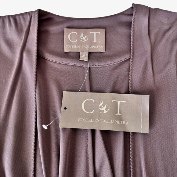 NWT COSTELLO TAGLIAPIETRA Wrap Dress Sz.6 Taupe Neutral Designer Career Drapey - Picture 7 of 14